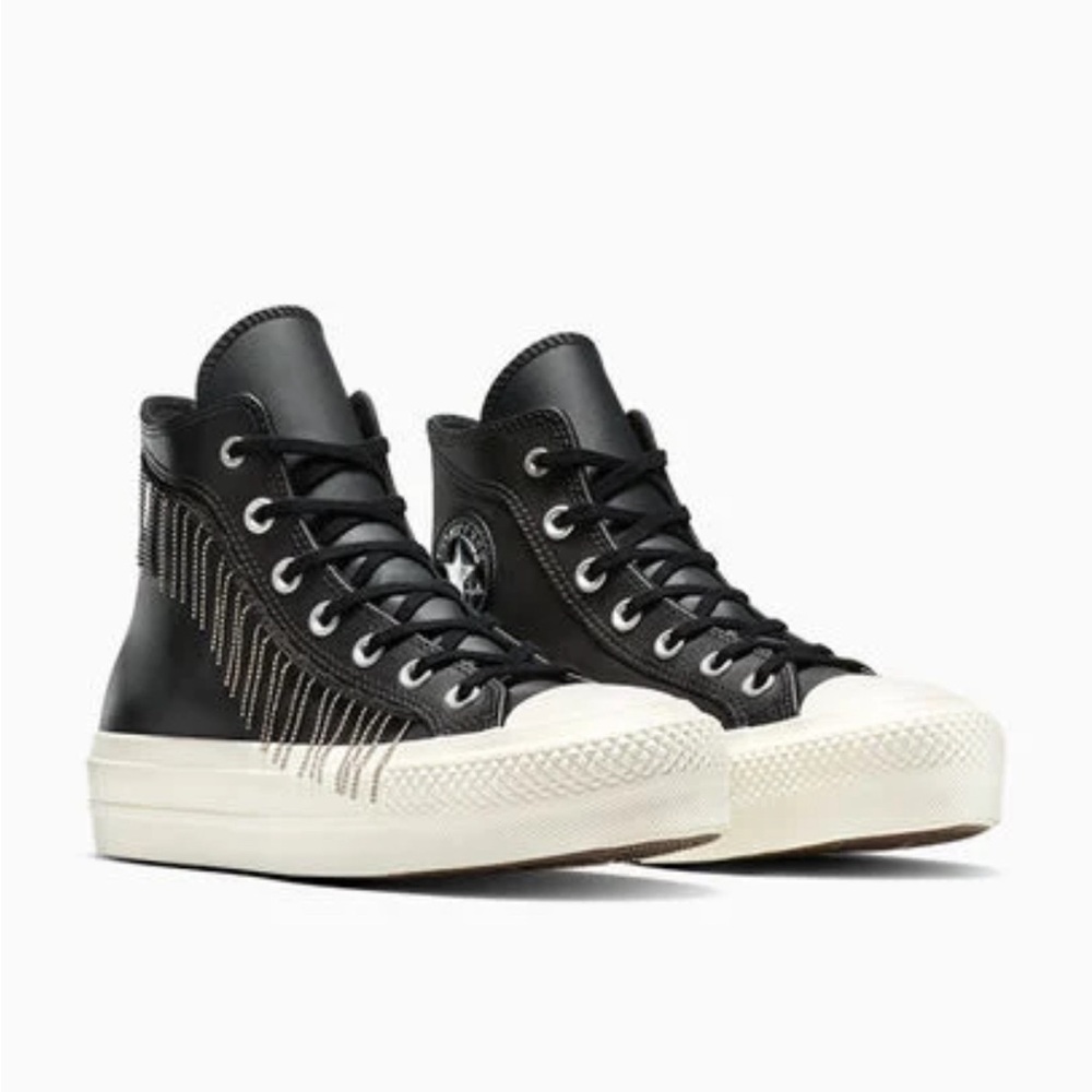 Leather Chuck Taylor All Star Platform Western Glam Black Women’s size 8.5